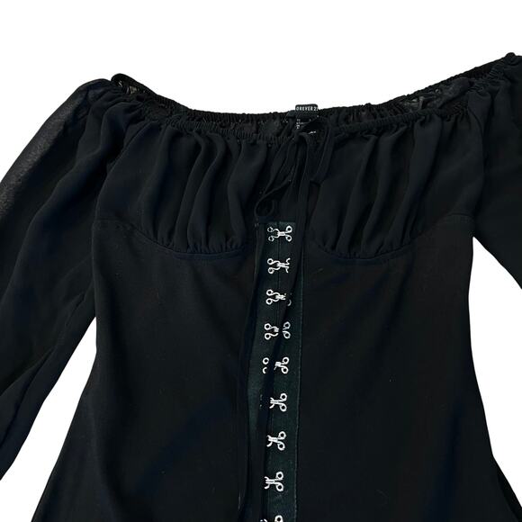 Vintage Forever 21 Off Shoulder Long Sleeve Mini Dress size Small Black Goth - Picture 4 of 5